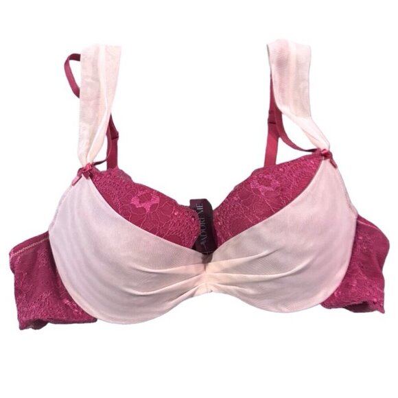 Adore Me Other - Adore Me NWT Pink Lace And Mesh Padded Demi Bra Women’s Size 38B